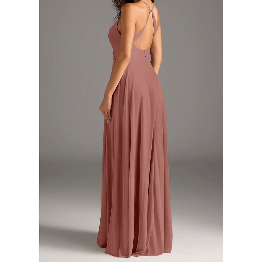 AZAZIE DAVIS Cedar Rose A-Line V-Neck Chiffon Maxi Bridesmaid Dress Sz A4 Prom - Picture 2 of 11